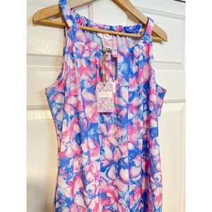 NEW Stella Parker UPF 50 Dress Pink Blue Floral Sun Protection XL Swim Beach SPF